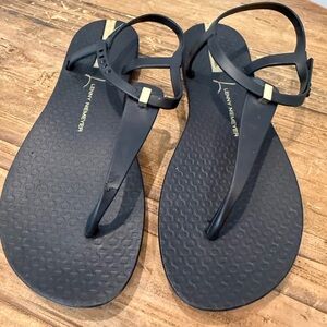 Ipanema Black Sandals with Gold Accents